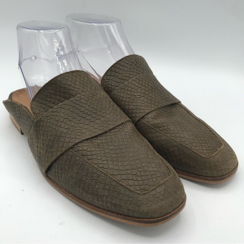 Free People At Ease Slip On Mules Shoes Green Suede Snakeskin EU 38 US 8 GUC